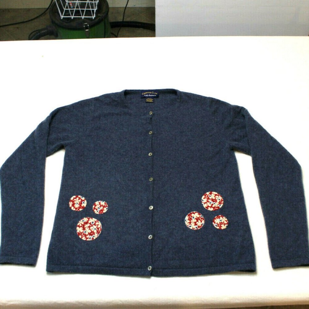 Charter Club 100% 2-ply Cashmere blue Cardigan